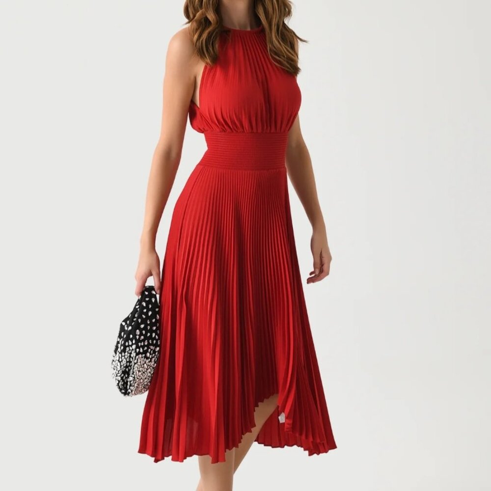 A.L.C. Red Pleated Midi Dress - Size 6
